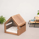 Dog and Cat House with Acrylic Door Stained Wood Dog Kennel Crate Furniture Indoor Dog Cat House