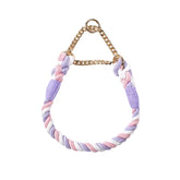 Dog Collar P Chain Comfortable Cotton Dog Collars Adjustable Braided Cotton Multi-Color Rope Collar with Durable Metal Dog Chain