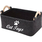 Durable Polyester Cat Toy Storage Box |Graphic Paw Print Design