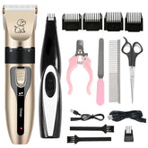 Electric pet grooming clipper with titanium‑ceramic blade and guide combs