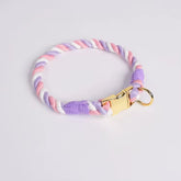 Rainbow Cotton Rope Pet Collar | Soft Hand-Dyed Braided Training Collar with Heavy-Duty Gold Metal Buckle - Unicorn & Green