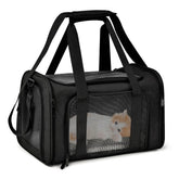 Black airline approved soft-sided pet carrier bag with claw-defense mesh for cats and small dogs