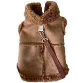 Brown dog vest with fur lining on a white background
