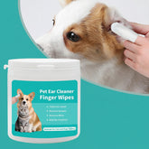 Soothing dog ear cleaning wipes used on a dog's ear to remove wax, dirt, and help with ear mite prevention.