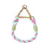 Dog Collar P Chain Comfortable Cotton Dog Collars Adjustable Braided Cotton Multi-Color Rope Collar with Durable Metal Dog Chain