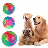A high-elasticity three-color glowing TPR flash ball dog toy designed with a motion-activated internal LED light and textured surface for interactive fetch and training games.
