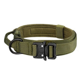 Ranger Green military-grade K9 training collar featuring a heavy-duty zinc alloy buckle and integrated control handle.