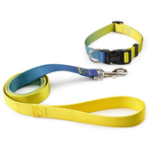 A premium high-density nylon dog collar and matching leash set featuring a stunning ocean breeze blue-to-white gradient color fade design.