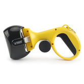 A 27cm portable plastic pooper scooper in yellow and blue for sanitary dog and cat waste removal.