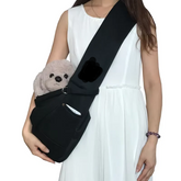 Black durable pet sling carrier crossbody bag for small dogs, cats, and rabbits