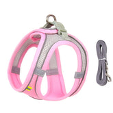 A Blossom Soft Pink adjustable mesh pet vest harness showing a matching grey nylon training leash for small breeds and cats.