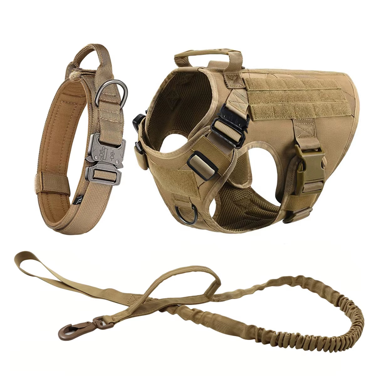 Tactical Dog Harness Leash Collar Molle Pouches for Medium Large Dogs Training Military Pet Vest Adjustable Service Dog Harness