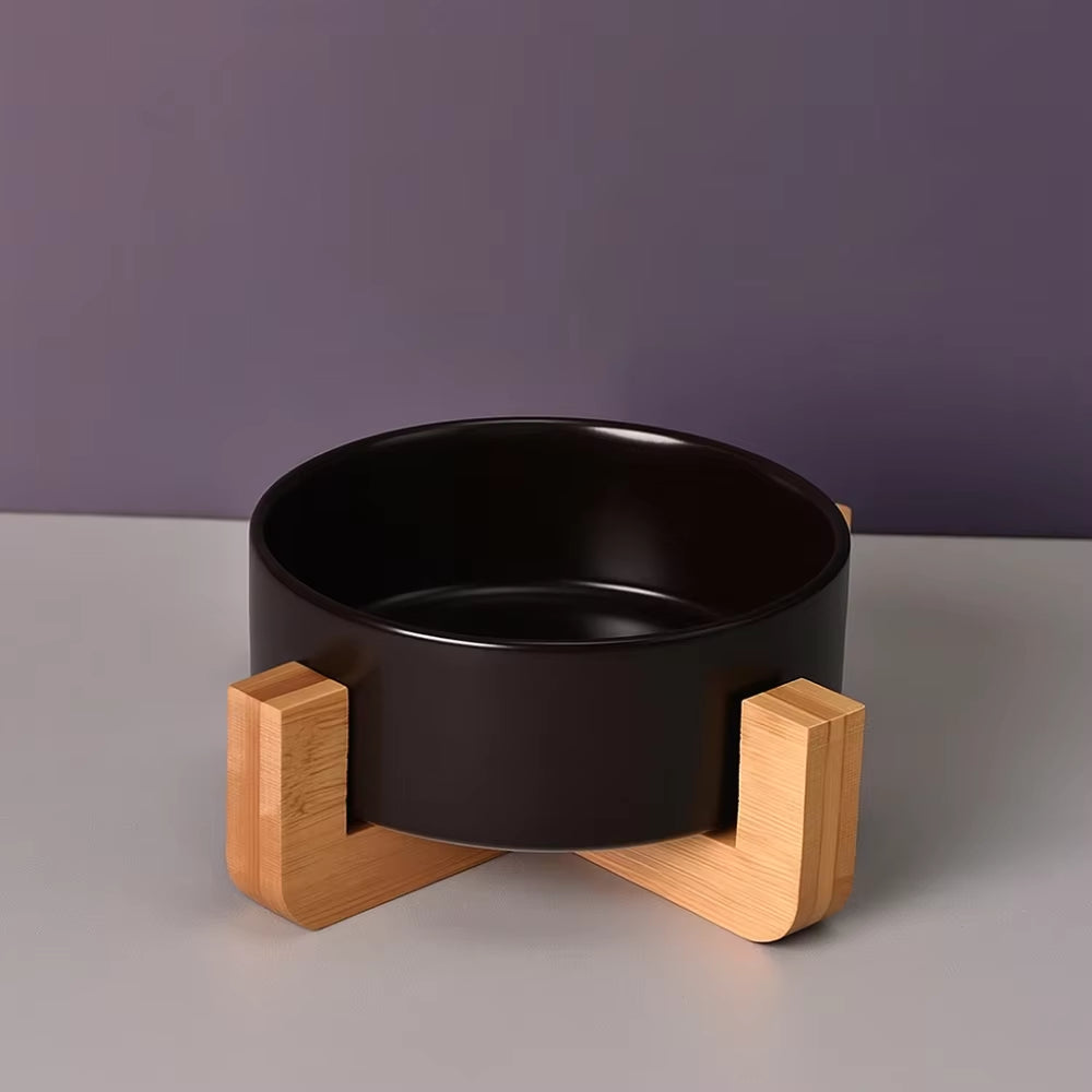 Large Caliber Ceramic Cat Bowl No Spill Anti-Overturn Pet Feeding Bowl with Wooden Rack Cervical Spine Slow Feeder Bowl Pet Shop
