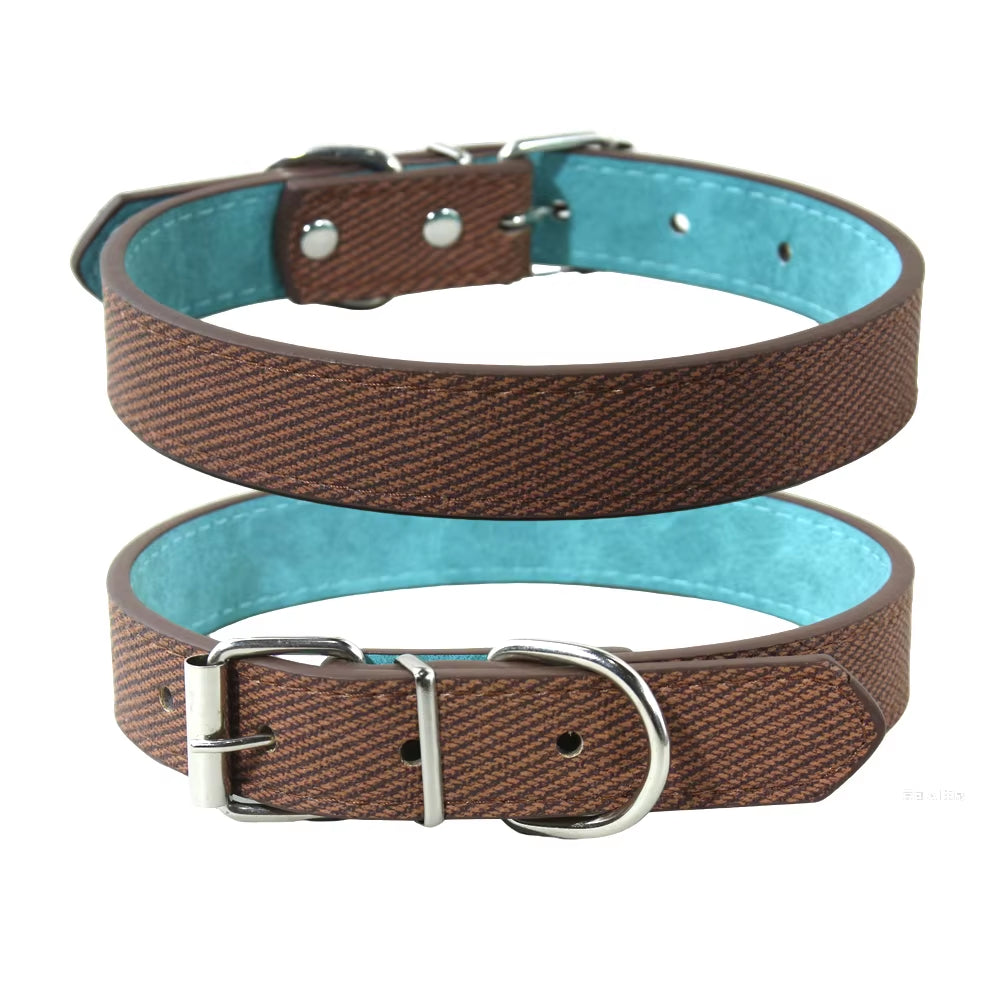 Soft Durable Dog Collar PVC Leather Adjustable Pet Collar for Small Medium Large Dogs Cat Puppy Accessories Chihuahua Brown