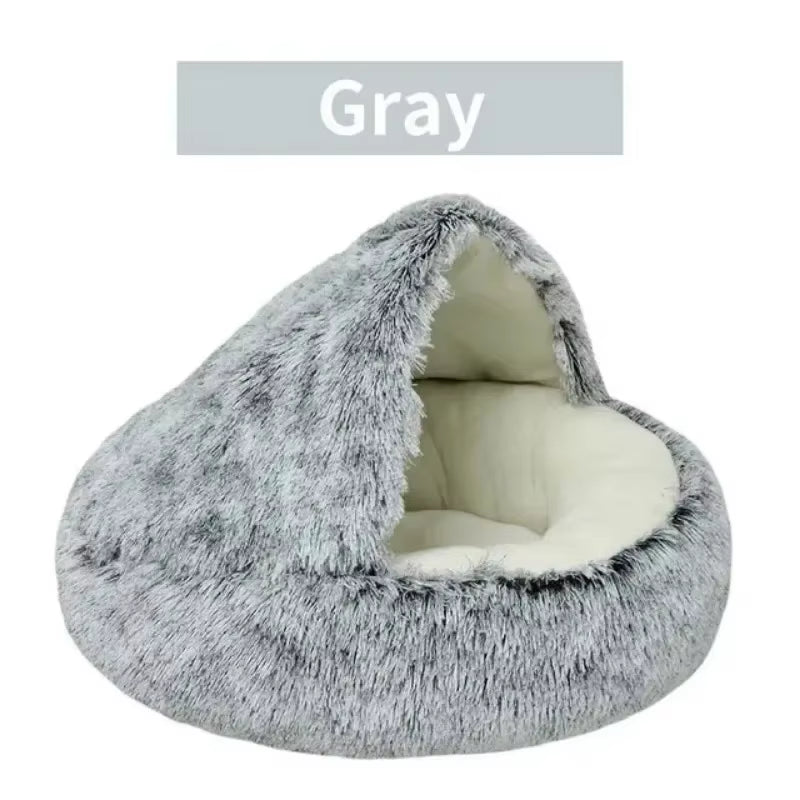 Deluxe Enclosed Plush Pet Bed for Cats - Cozy Round Sleeping Bag and Nesting Cushion