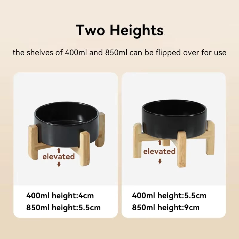 Elevated Pet Bowl for Medium to Large Dogs Ceramic Double Food & Water Bowl with Wooden Stand Cat Drinking & Eating Bowl 1800Ml