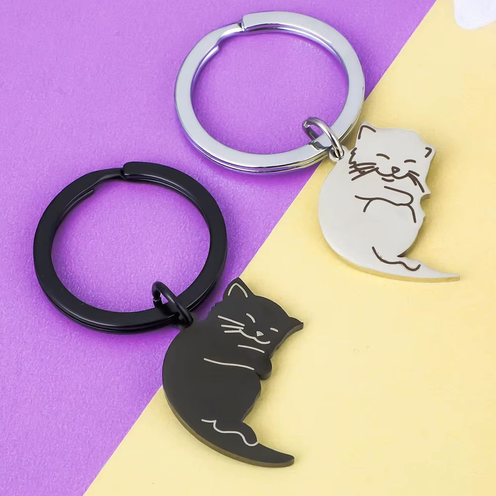 Stainless Steel Black Cat Couples Keychain Puzzle Set - Thoughtful Valentine's Gift for Partners and Friends
