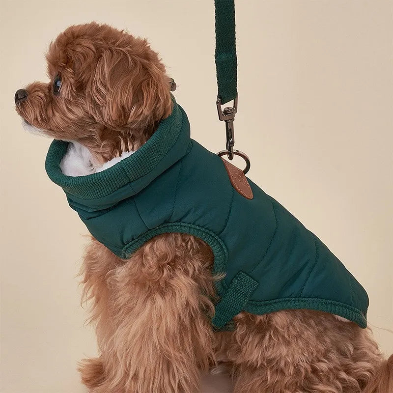 Winter Padded Waterproof Pet Jacket with Integrated Harness and Zipper - Orange And Green