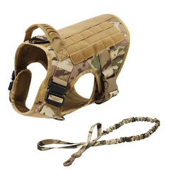 Tactical Dog Harness Leash Collar Molle Pouches for Medium Large Dogs Training Military Pet Vest Adjustable Service Dog Harness