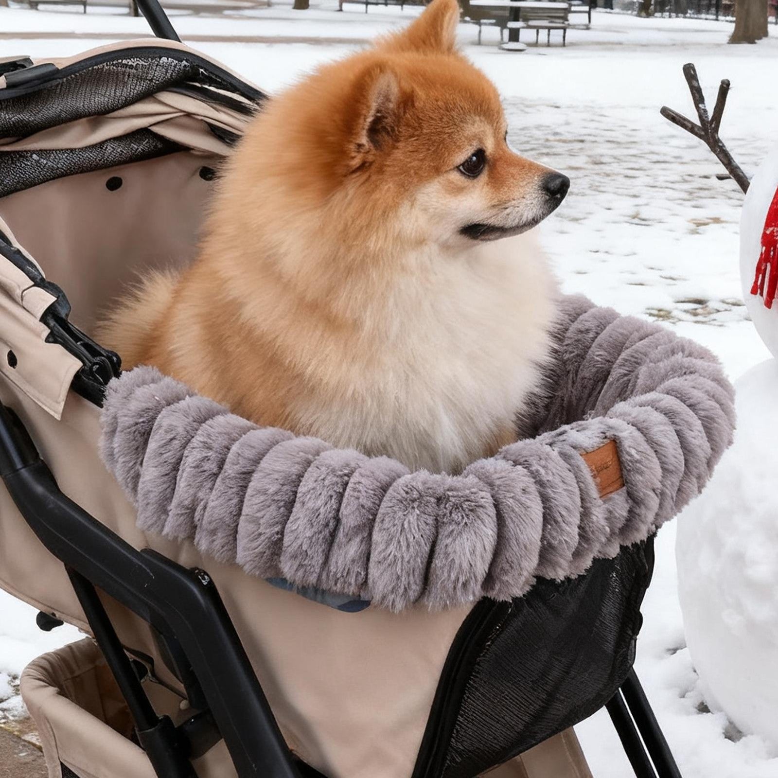 1X Plush Dog Stroller Mat Winter Warm Reusable Pet Stroller Pad/Liner