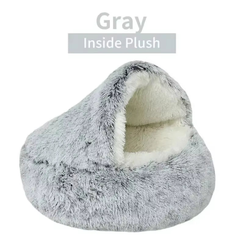Deluxe Enclosed Plush Pet Bed for Cats - Cozy Round Sleeping Bag and Nesting Cushion