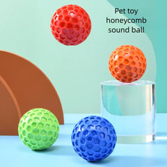 Tough Natural Rubber Squeaky Dog Ball - Indestructible Beef-Flavored Honeycomb Hexagonal Chew Toy for Aggressive Chewers and Dental Health