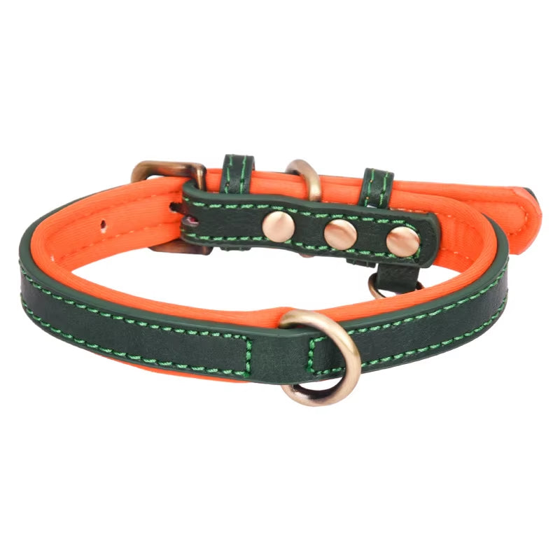 Adjustable Leather Pet Collar | Soft Padded Anti-Strangulation Design with Metal Snap - Green
