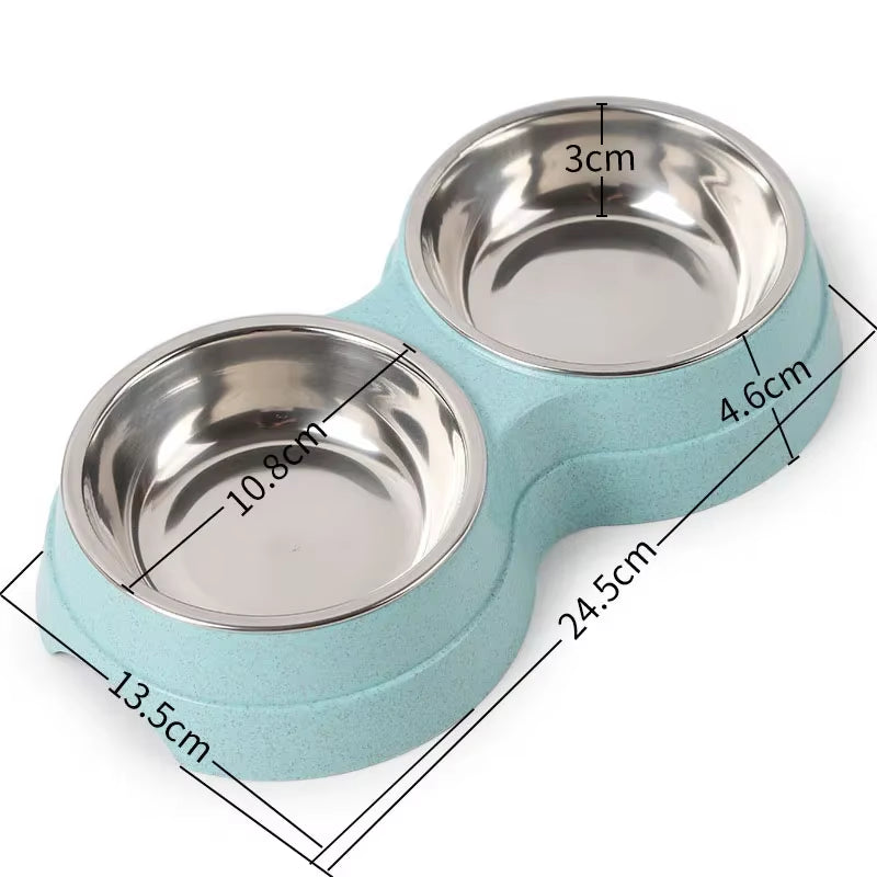 Double Pet Bowls for Dogs and Cats - Stainless Steel Food and Water Feeder Dish for Small Pets