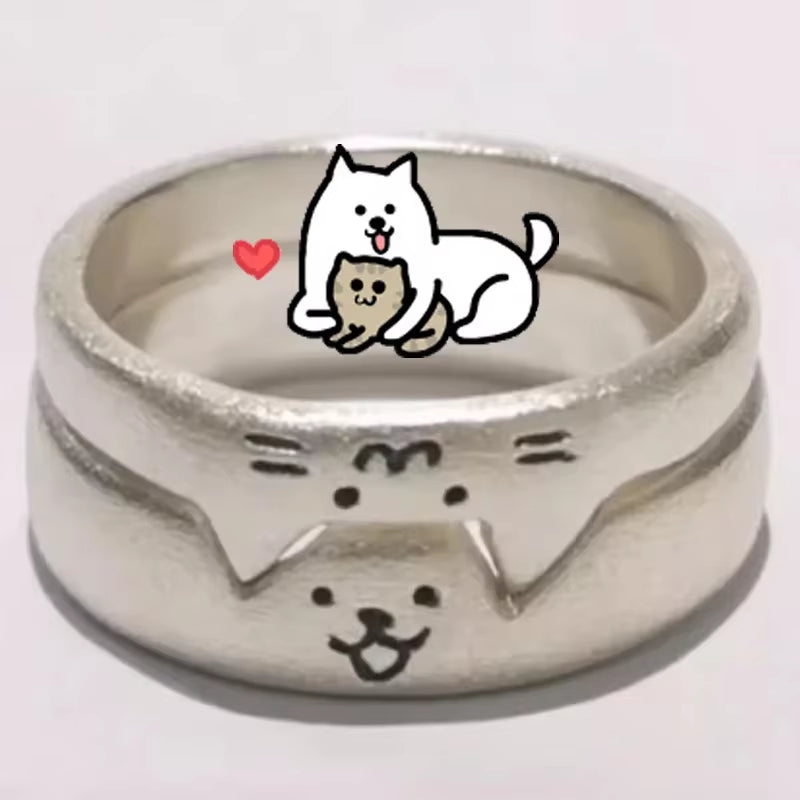 Handmade Adjustable Cat and Dog Couple Rings - Fashion Jewelry for Valentine's Day