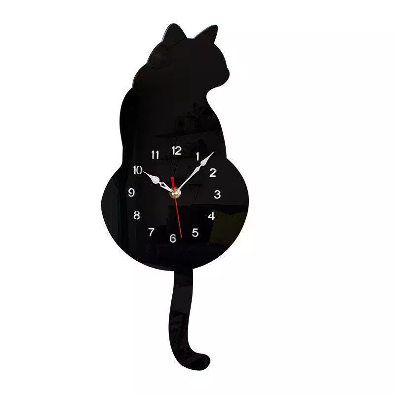 Creative Wagging Tail Cat Wall Clock – Silent Quartz Acrylic Clock for Home & Kitchen Decoration
