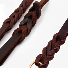 Braided Genuine Leather Dog Leash with Copper Hook – Long, Soft & Durable Lead for Training and Walking