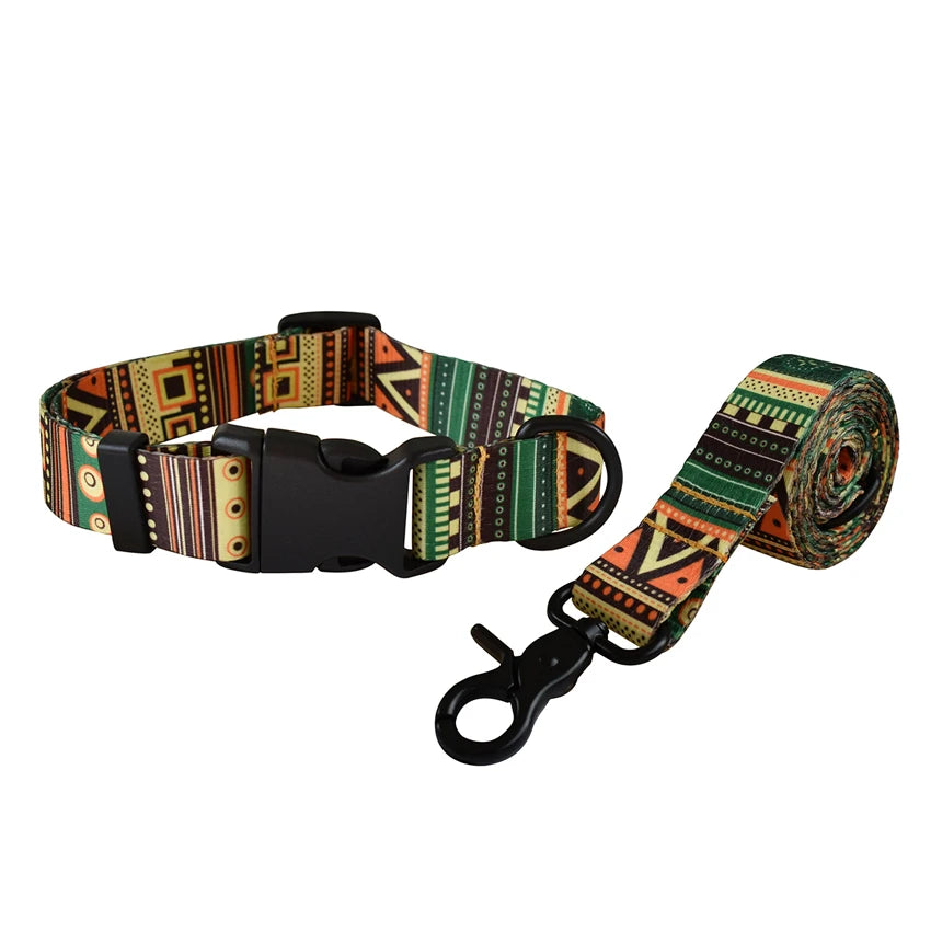 Plastic Release Buckle Dog Leash and Collar Set Nylon Printed Pet Collar Pet Supplies Retailing Fashion Handmade French Bulldog