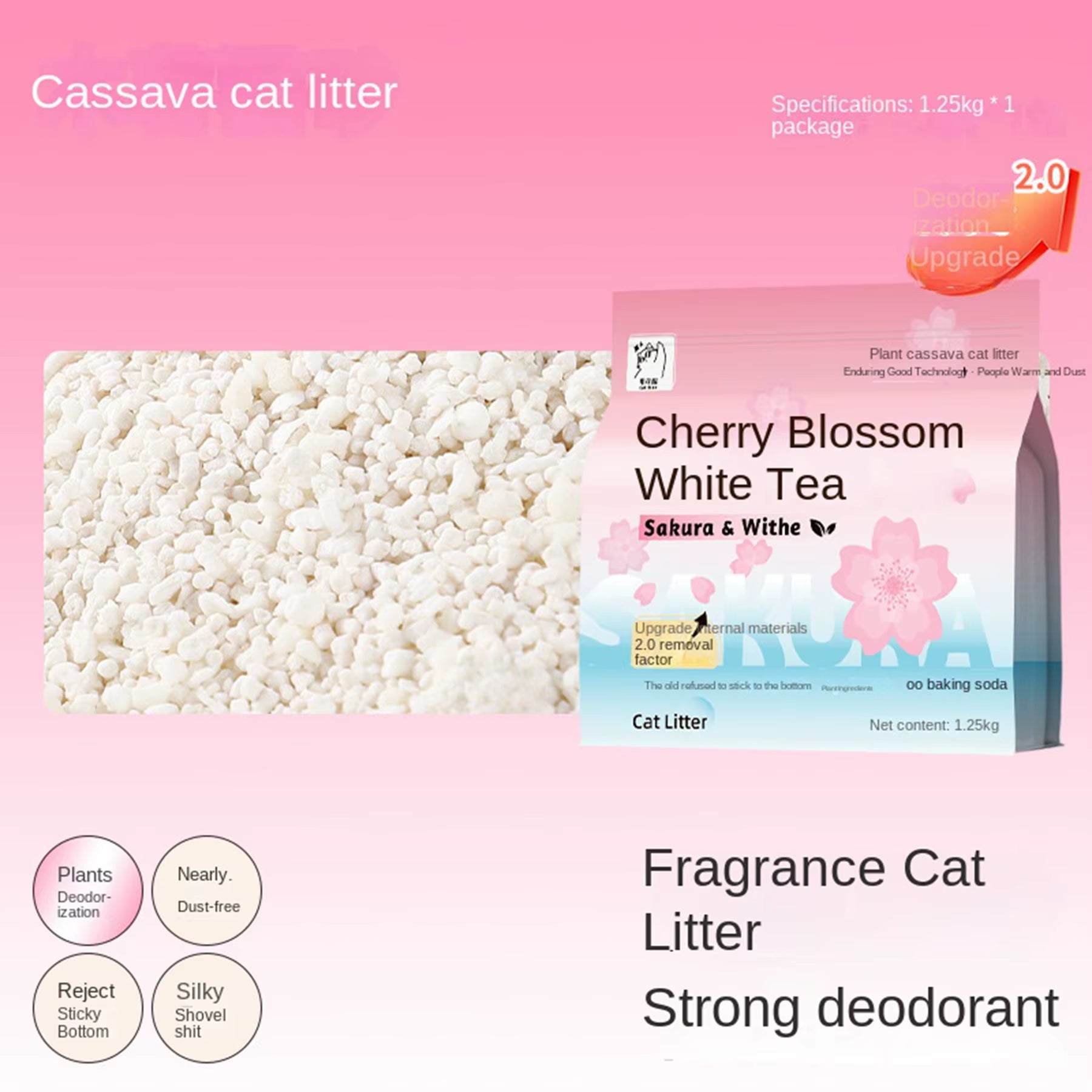 Pet Cassava Cat Litter, Plant-Based Deodorizing, Mixed with Tofu Sand and Bentonite