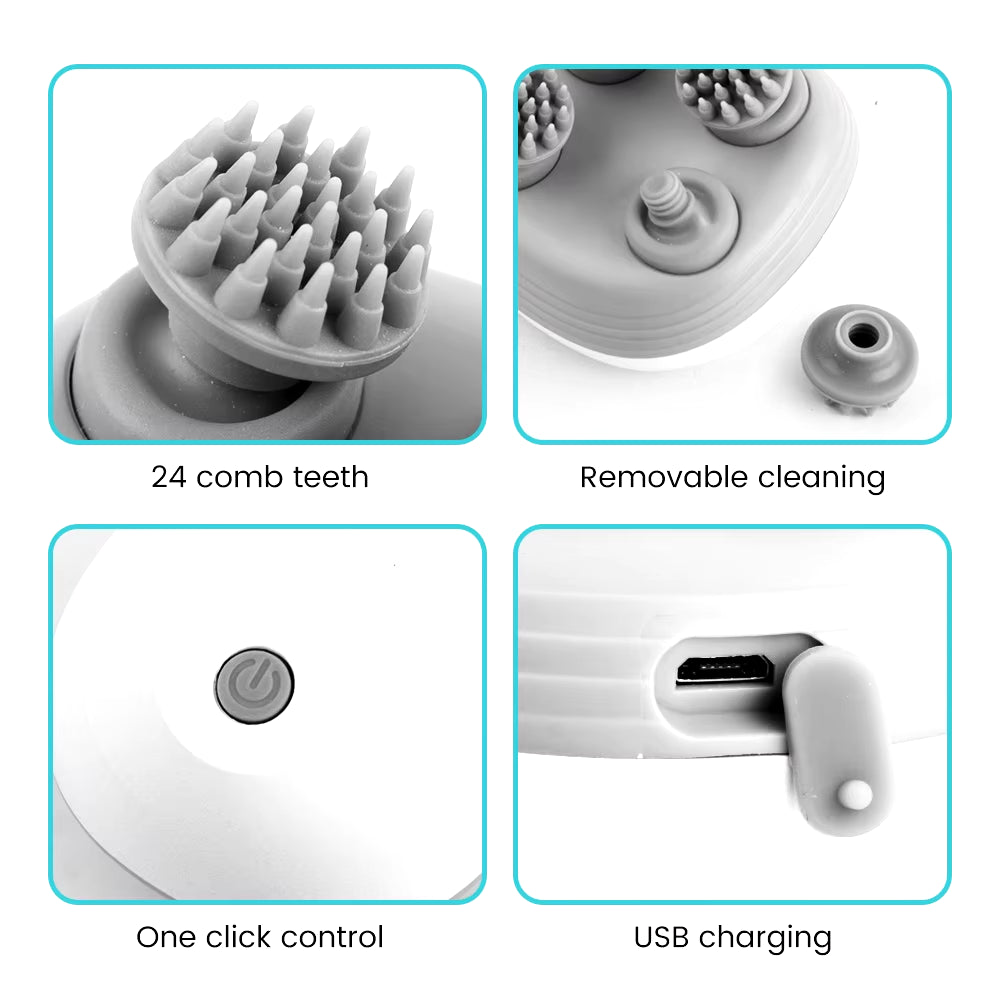 Pet Massager for Dogs and Cats, Electric With 4 Rotatable Massage Heads, Three Modes - White