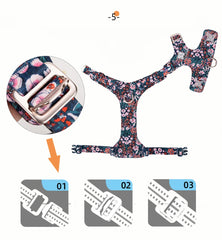 Premium Floral Cotton Dog Harness - 3M Reflective All-Season Vest