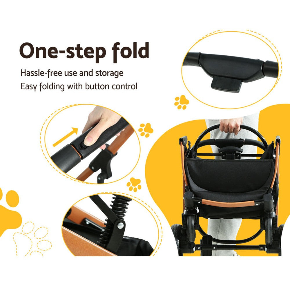 Pet Stroller Carrier - Travel Foldable 4 Wheels Pushchair