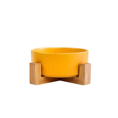 Ceramic Elevated Pet Bowl - Ergonomic Wooden Rack for Cats & Dogs