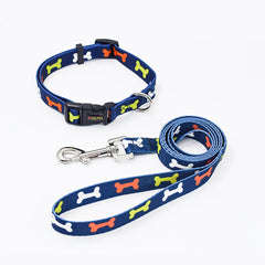 Polyester Printed Dog Leash and Collar Set - Adjustable Thermal Transfer Pet Collar with 120cm Matching Walking Lead for Small to Medium Dogs and Cats