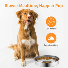 Stainless Steel Slow Feeder Dog Bowl - Anti-Gulp Puzzle Dish