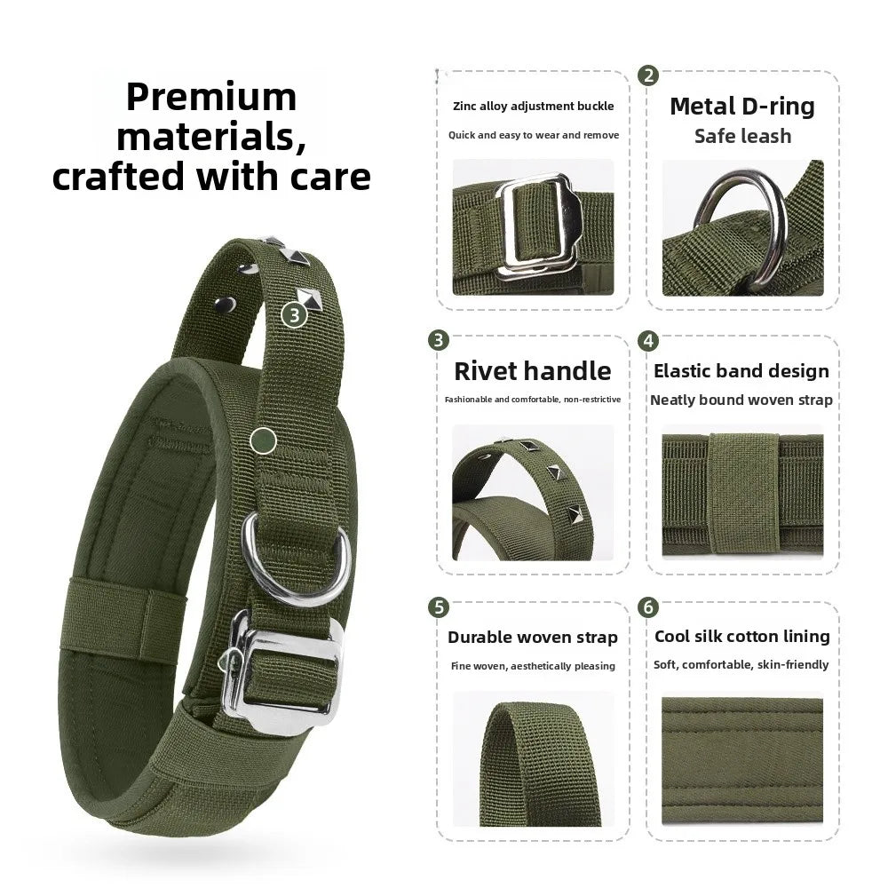 Adjustable Nylon Rivet Dog Collar - Heavy-Duty Explosive-Proof Anti-Loss Pet Neckband with Reflective Strip for Medium to Large Dogs