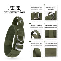 Adjustable Nylon Rivet Dog Collar - Heavy-Duty Explosive-Proof Anti-Loss Pet Neckband with Reflective Strip for Medium to Large Dogs