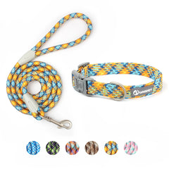 Premium Braided Nylon Rope Dog Leash and Collar Set - Heavy-Duty Adjustable Climbing Rope Pet Lead with Quick-Release Safety Buckle for Small, Medium, and Large Dogs