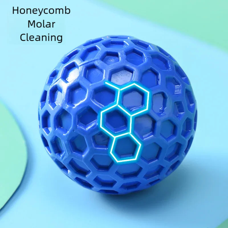 Tough Natural Rubber Squeaky Dog Ball - Indestructible Beef-Flavored Honeycomb Hexagonal Chew Toy for Aggressive Chewers and Dental Health