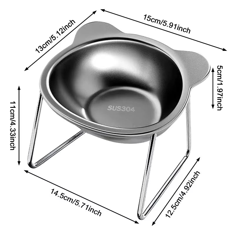 Stainless Steel Pet Bowl Slanted anti Cervical Spondylosis for Cats and Dogs Dual Use Feeder