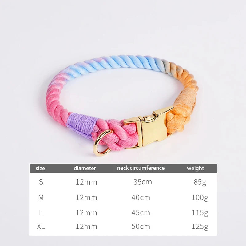 Rainbow Dog Collar Pet Puppy Walking Training Dog Collar with Metal Buckle for Large Medium Small Strap Belt Cotton Dogs Collar