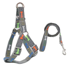 Adjustable Colorful Bone Dog Harness Vest Anti-Breakaway Wear-Resistant Dog Chest Harness with Rope Polyester