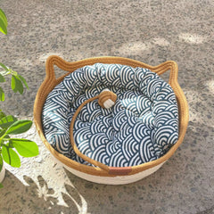 Four Seasons Cat Bed Woven Removable Upholstery Sleeping House Cat Scratch Floor Rattan Washable Cats Pet Products Accessories