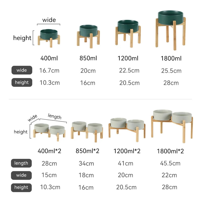 Elevated Ceramic Pet Bowl Set | Natural Wood Stand Feeder
