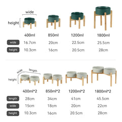 Elevated Ceramic Pet Bowl Set | Natural Wood Stand Feeder