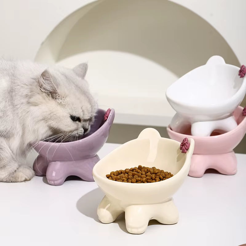 Ceramic Tilted Cat Food Bowl Elevated Cat Bowl Ergonomic Cat Food Dish anti Vomiting Raised Cat Food Bowl Non Slip for Cats Dog